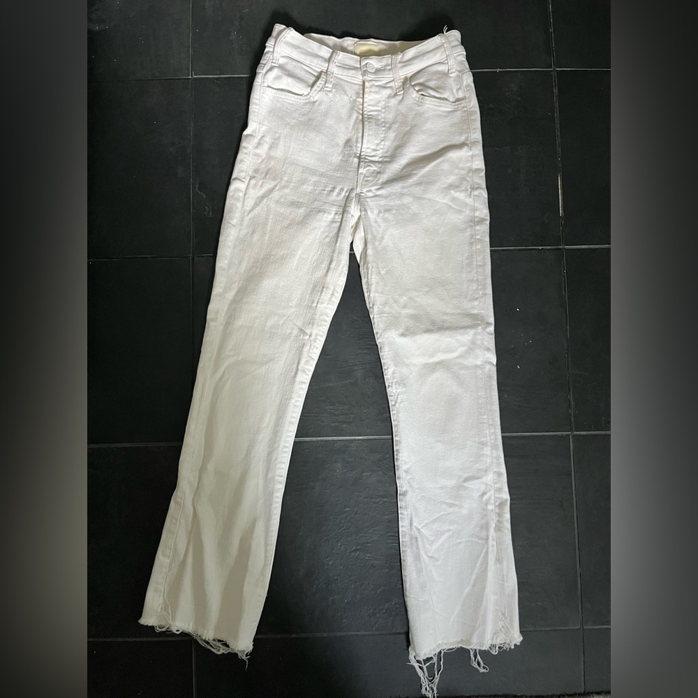 White, hustler ankle fray, Mother jeans